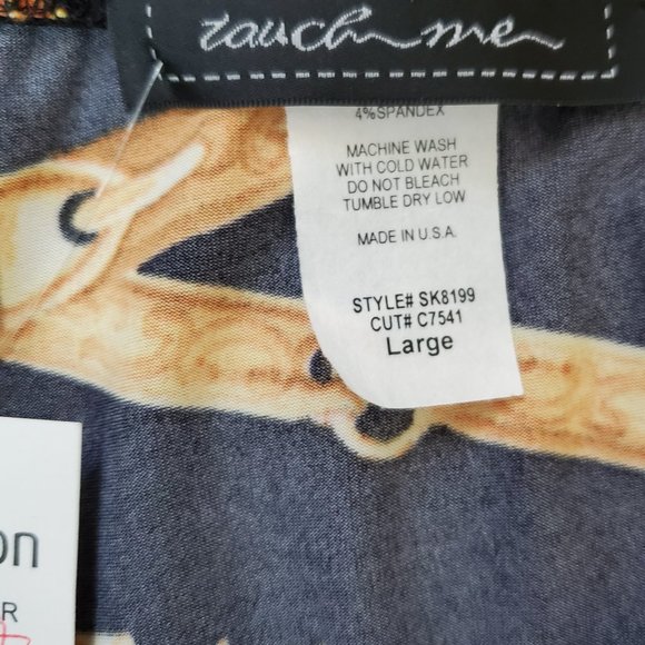 Touch Me Black/Bronze Chain Print One Shoulder Blouse with Asymmetric Skirt SZ L - Picture 4 of 9